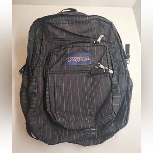 JANSPORT Backpack - Charcoal Pinstripe Book Bag Bookbag 1990s Style